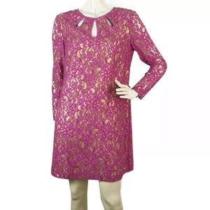 Juicy Couture pink gold lace shift dress 8
